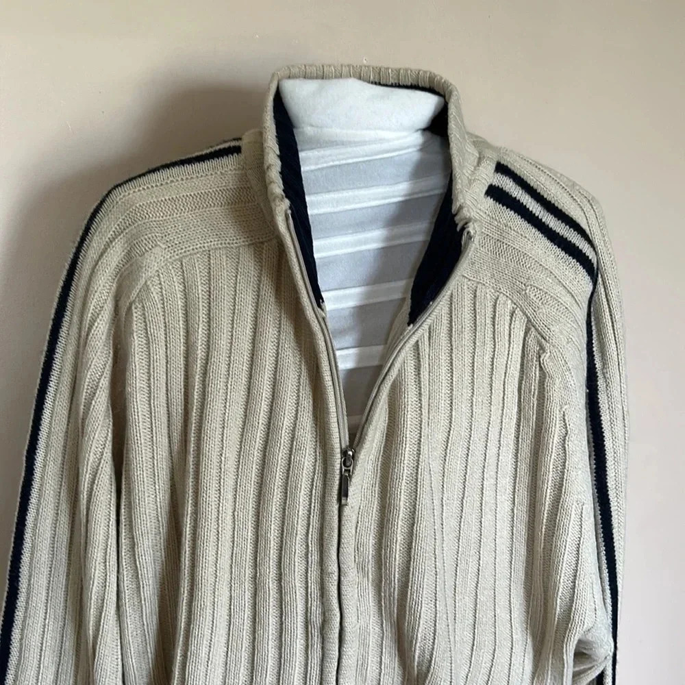 Vintage ,chunky knit/ cable  zip sweater,blue,cream,fisherman,grandpa core,NWOT - Picture 2 of 8